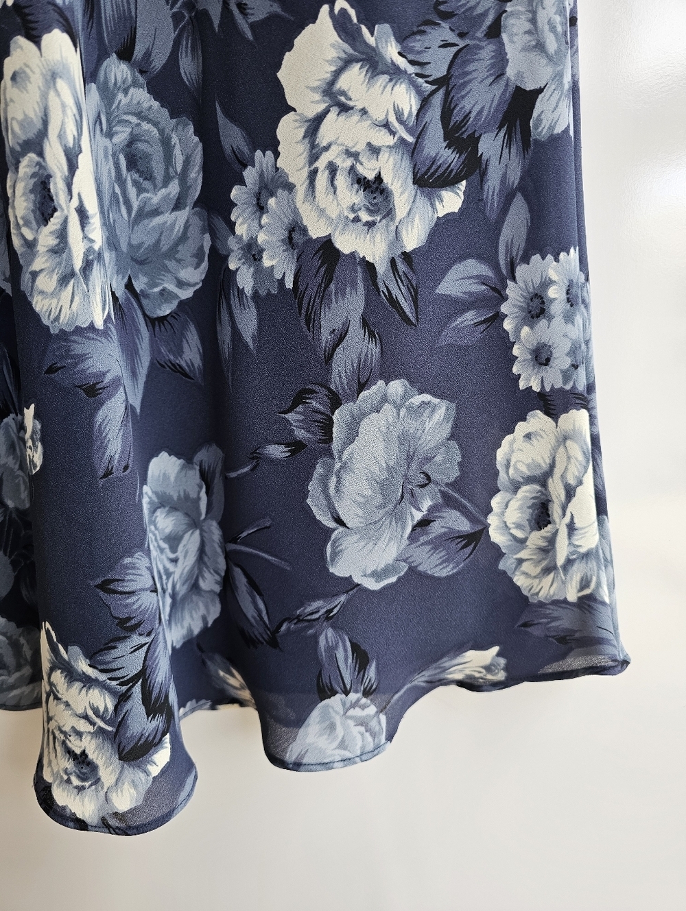 Vintage 90s Ann Tjian Kenar Blue Floral Chiffon Maxi Skirt 2 - Picture 3 of 12